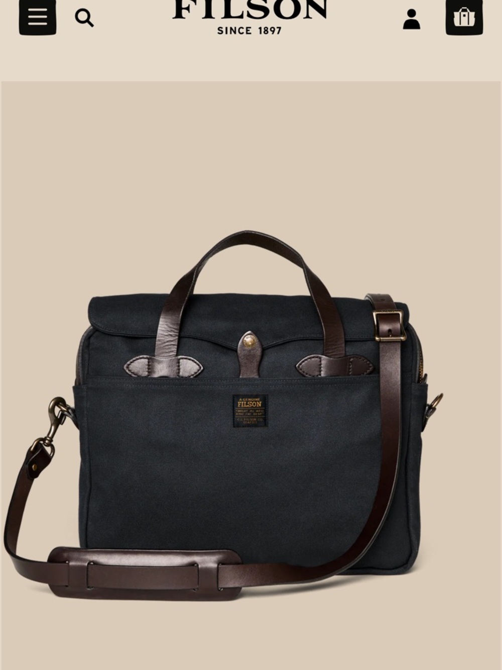 Filson Rugged Twill Original Briefcase - Navy with Brown Leather Trim - Picture 2 of 16